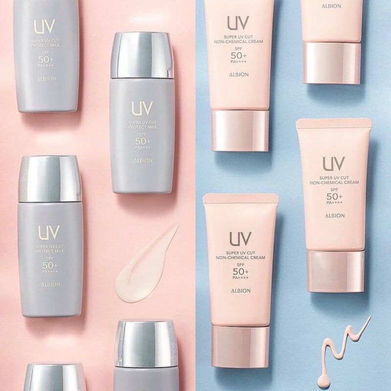 アルビオン スーパー UV カット プロテクト ミルク 日やけ止め用乳液 メイクアップベース 化粧下地 40ml 発光感 UV効果 UVカット 紫外線カット 紫外線対策 日やけ止め スーパーウォータープルーフ 落ちにくい 長時間持続 みずみずしい うるおい ALBION albion