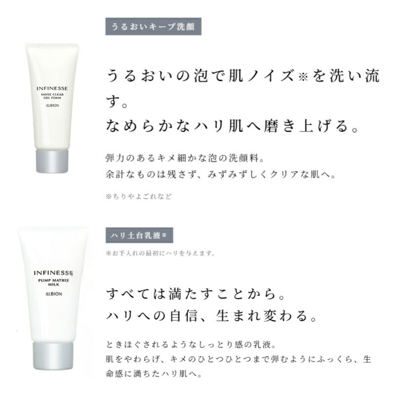 アルビオン アンフィネス パンプ イノベーション キット 限定発売 限定キット（アンフィネス パンプ イノベーション〈美容液〉40ml &amp; クレンジングミルク 18g &amp; ジェルフォーム 18g &amp; ミルク 30g &amp; ローション 30ml &amp; コットン L（ソフト）20枚入）ALBION albion