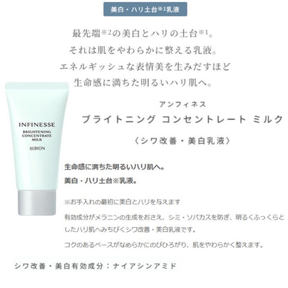 アルビオン アンフィネス ブライトニング イノベーション キット 限定発売 限定キット（ブライトニング イノベーション 〈シワ改善・美白美容液〉40ml &amp; クレンジングオイル 18g &amp; 洗顔料 18g &amp; 美白ミルク 30g &amp; 美白ローション 30ml &amp; コットン L（ソフト）20枚入）ALBION