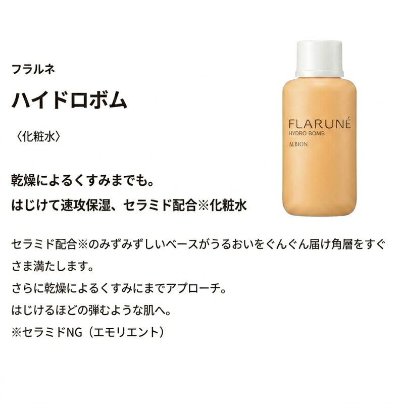 アルビオン フラルネ ハイドロボム〈化粧水〉36ml 外箱なし ミニサイズ 特製サイズ サンプル 速攻保湿 セラミド配合 うるおい みずみずしい 乾燥対策 ハリ 弾力 はじけるほどの弾むような肌へ スキンケア 肌ケア 乾燥によるくすみ改善 ALBION albion