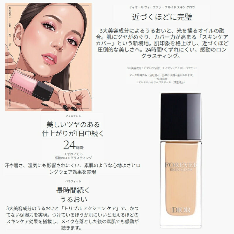 2Nニュートラル｜DIOR ディオール スキン フォーエヴァー フルイド グロウ 0.7ml*3枚【3色選べる】リキッドファンデーション お試しセット サシェサンプル トラベルサイズ ツヤ肌 うるおい 保湿 強いロングラスティング処方 1日中崩れずにキープ デパコス (2Nニュートラル)